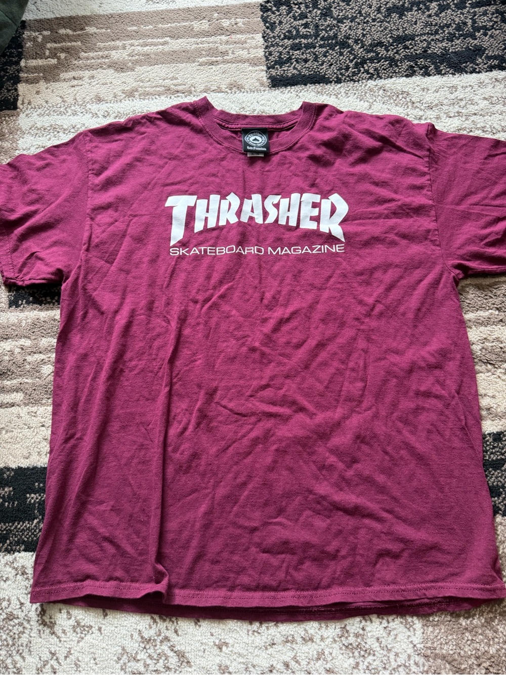 Thrasher Skater Men’s Short Sleeve Tee in Maroon with White Logo